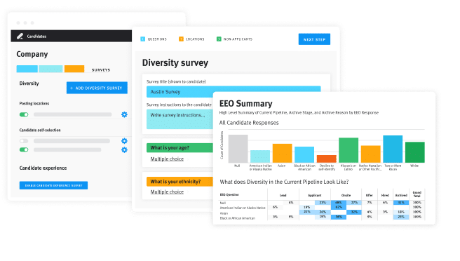 Product screen DEI survey Talent Relationship Management