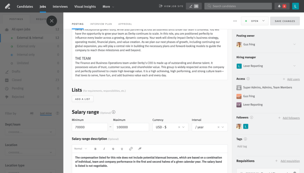 lever salary band compensation transparency feature