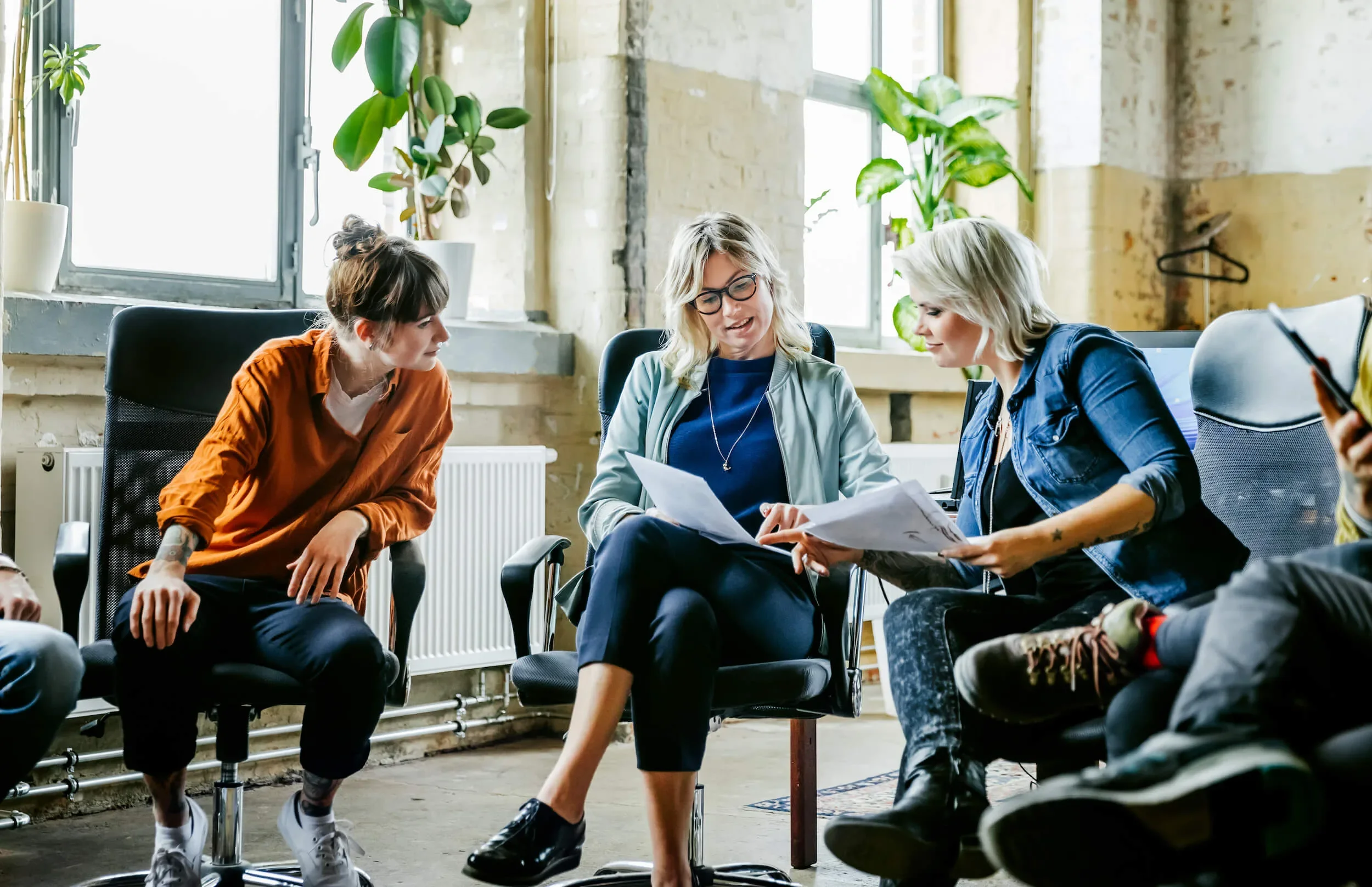 business team convenes in office