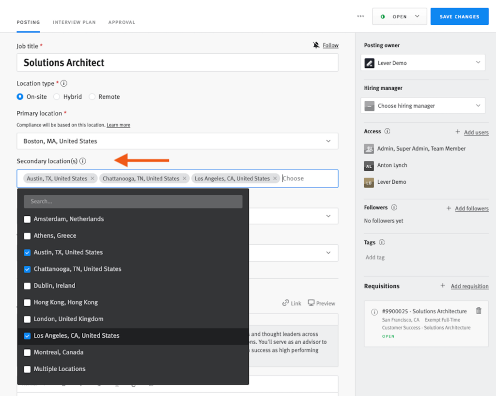 lever multi-location posting