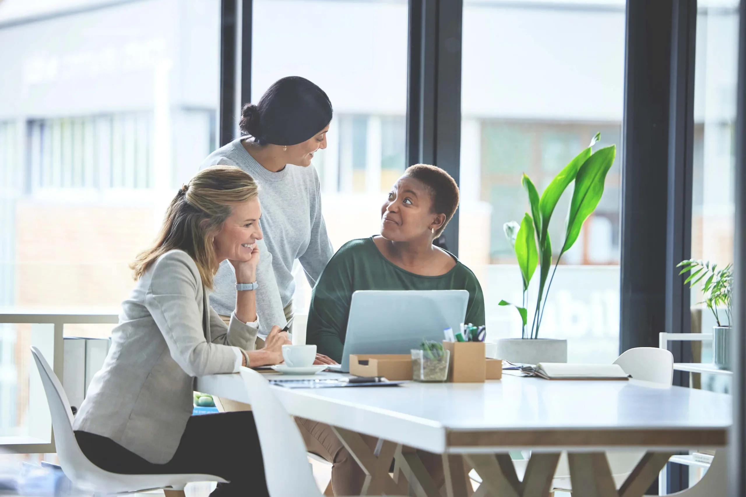 diverse businesswomen chat